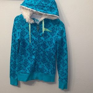 Vintage Kirra Hoodie‎ with Fur size small teal floral